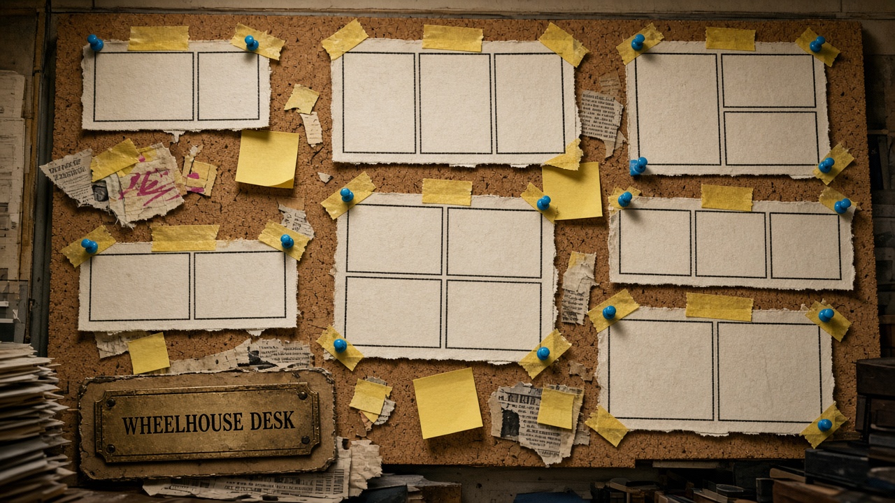 A corkboard exhibit labeled Wheelhouse Desk, linking to Steve Yegge’s credited Fable comics.